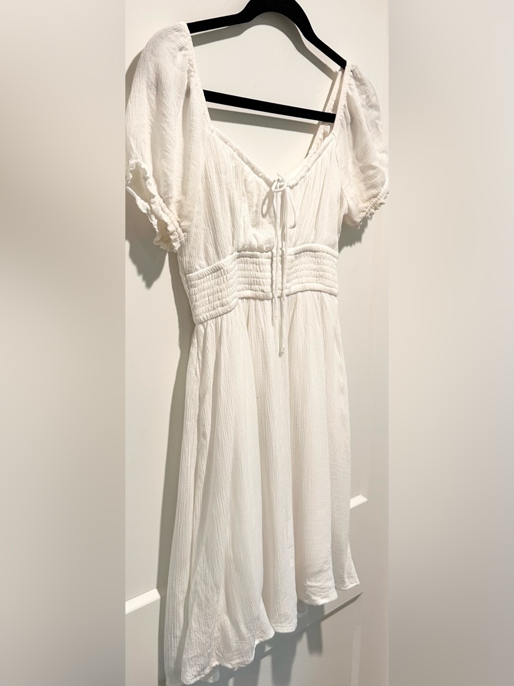 Hollister White Babydoll Mini Dress Cottagecore Puff Sleeve Small - Picture 4 of 8
